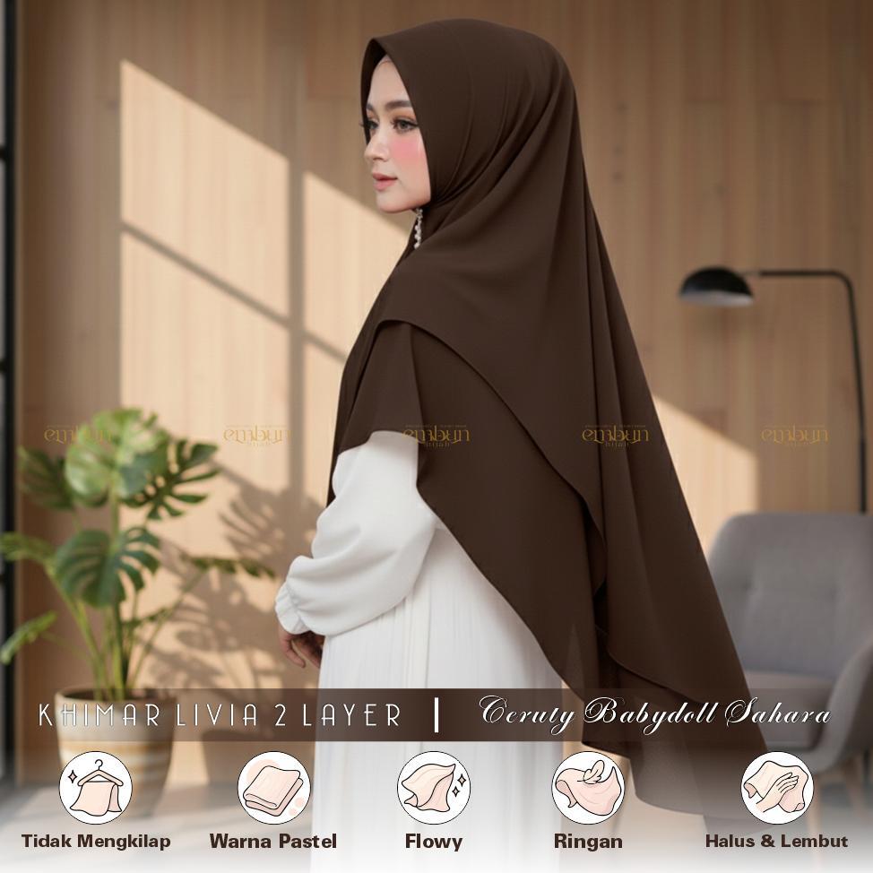 Hemat Hijab Khimar Instant Syar'I Dua Layer Pad Busa Mat Ceruti Babydoll | Kerudung Warna Mahogany J