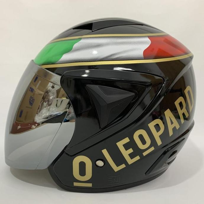 NEW HELM JP 13 LEOPARD (GOLD) HITAM GLOSSY - KACA PELANGI RAINBOW / IRIDIUM / SILVER / CLEAR - HELM 