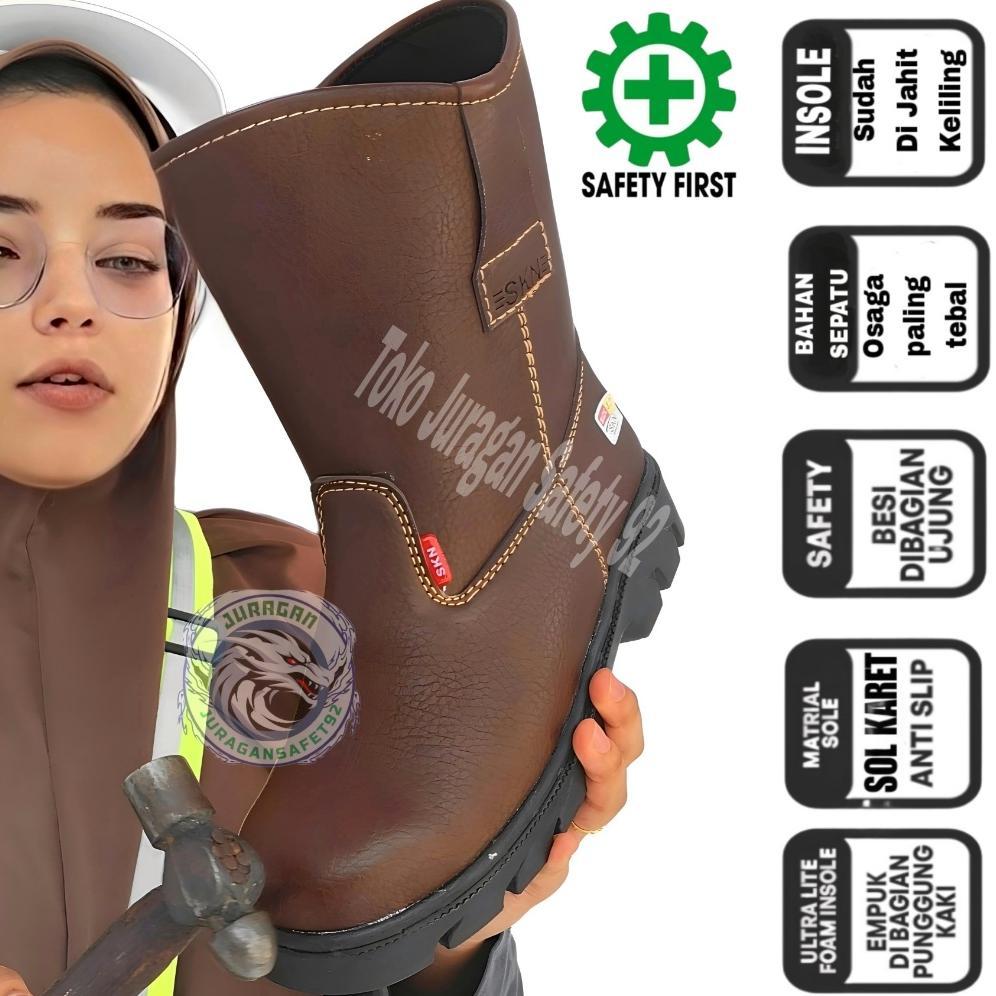 pengiriman cepat Sepatu Safety king Boots Ujung Besi Kulit Skn Shoes Proyek Tol Pabrik Tambang Boot 
