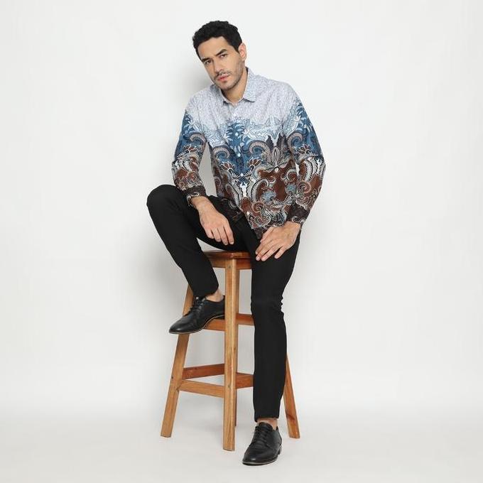 Kemeja Batik Pria Atasan Batik Modern Lengan Panjang Motif Coklat OLR234 murah
