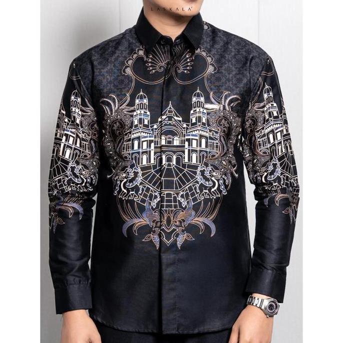 Laskala Batik Premium Lawang Sewu Kemeja Batik Pria Slimfit Lengan Panjang murah