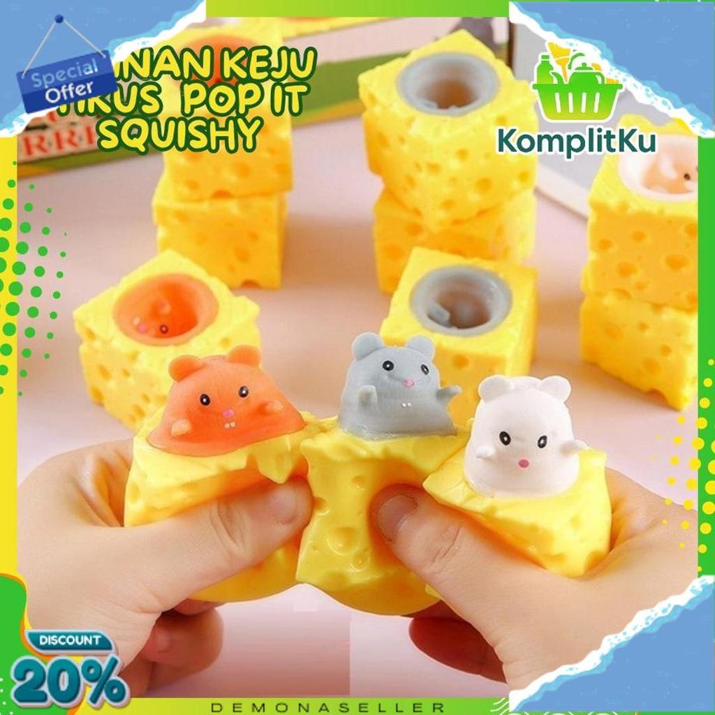 Promo Komplitku Mainan Pop It Squishy Karet Silikon Keju Tikus / Mainan Squishy Tikus Keju Karet Sil
