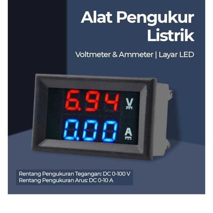 Whyy- Alat Pengukur Volt Dan Arus Amper Listrik 5V-100V Dc 10A - Voltmeter Ampere Meter Led Digital 