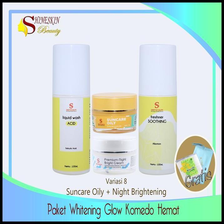 Shineskin Paket Hemat Whitening Glow Oily Cenderung Acne / Kulit Putih Glowing / Bekas Jerawat Pembe