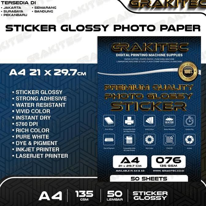 Grakitec Sticker Glossy Photo Paper A4 - Isi 50 Lembar Glossy Photo Sticker Paper  ( Kertas Foto Sti
