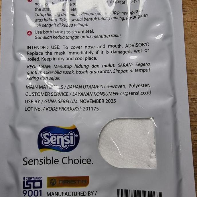 Masker Sensi Convex Mask 4 Ply Earloop Isi 2 Pcs Sachet Sensi Convex Pengait