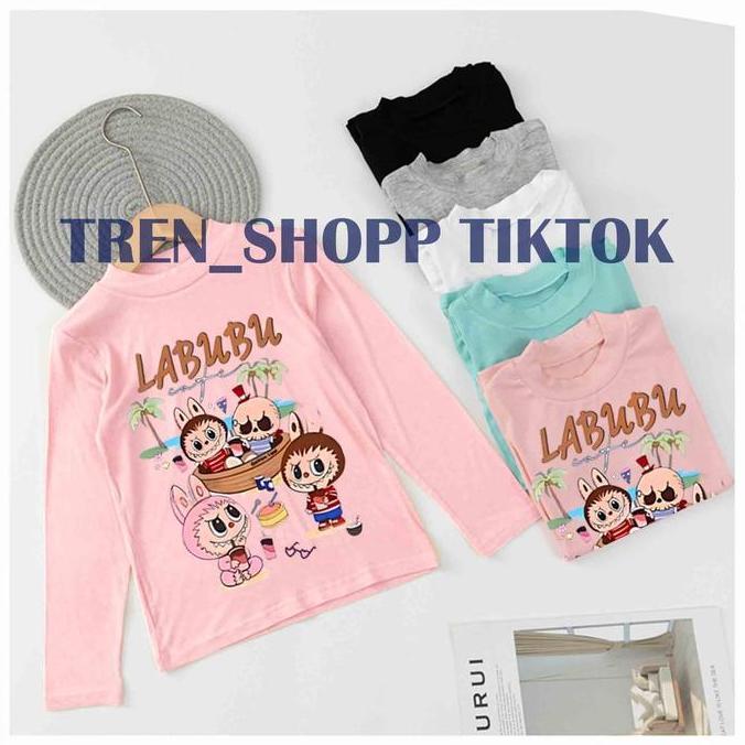 kaos anak lengan panjang motif labubu pantai Perempuan Fashion