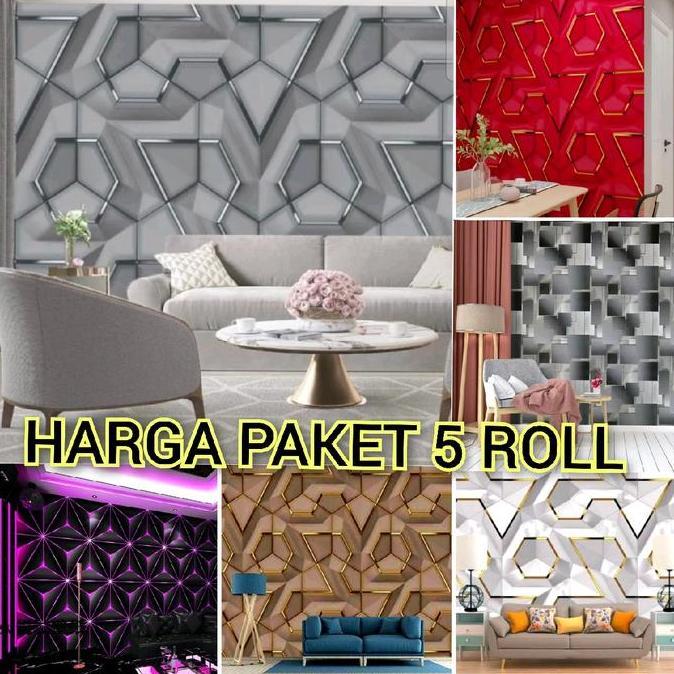 Paket Hemat 5 Roll Wallpaper Sticker Dinding Hitam Coklat Abu 3D Pvc Waterproof Kertas