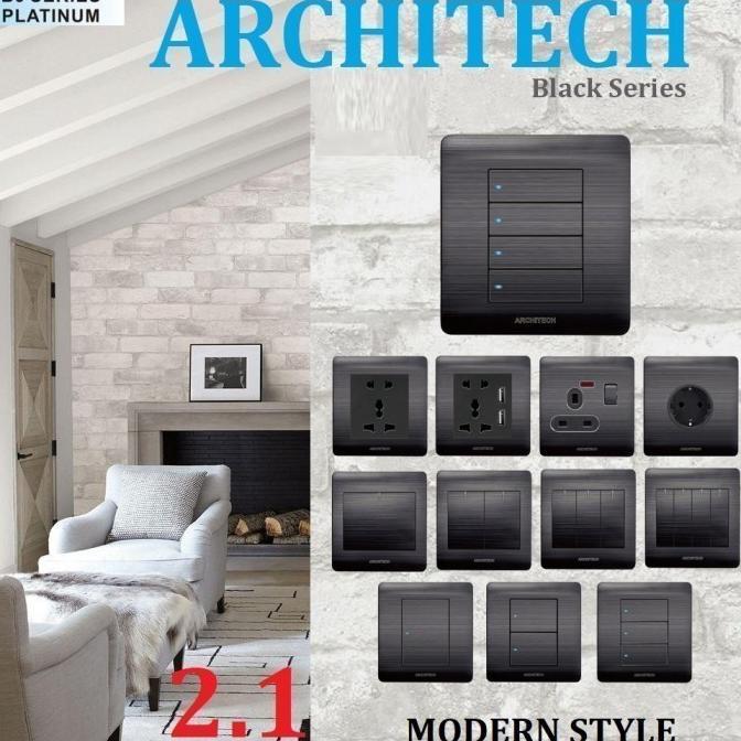 [Jm] Architech Saklar Stop Kontak Dinding Platinum B9 Black Series 2.1
