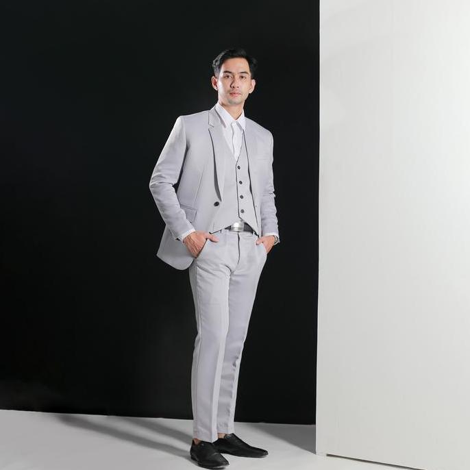 Setelan Jas Celana & Rompi Pria - Slim Fit - Abu Abu - Peaky Series - Goldy
