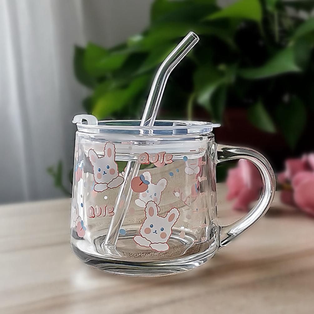 DNICE gelas susu anak kaca gelas minum sedotan kaca 350ml