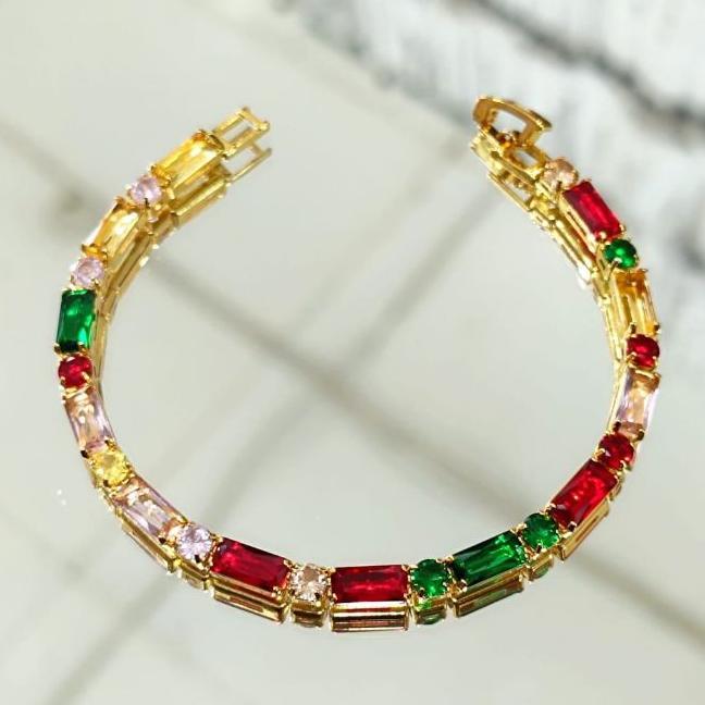 Gelang tangan fashion full permata warna warni