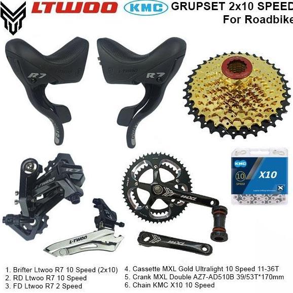 LTWOO Komponen Groupset Minivelo Brifter R7 RD FD Cassette MXL Gold 10 Speed 11-36T Crank Double Cha