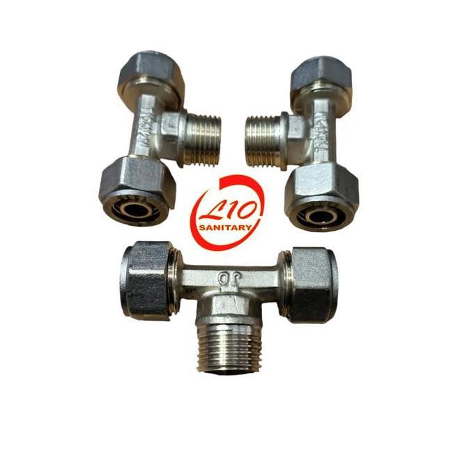 T DRAT *LUAR Sambungan Air Panas TEE DRAT *LUAR Kuningan Asli 1/2 inch