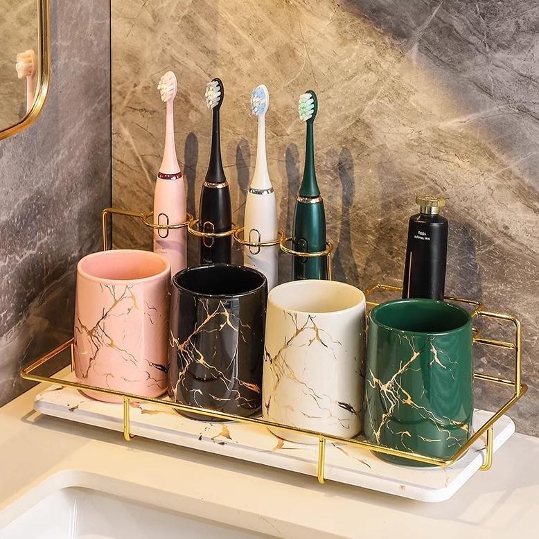 ASHOME Tempat Sendok Keramik Corak Marble Doff Gold Elegant / Tempat Sendok Mewah / Tempat Sendok El