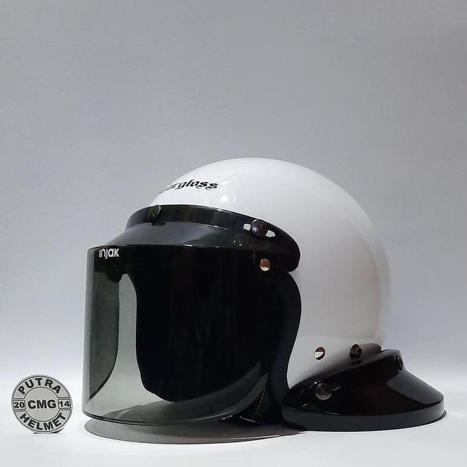 NEW PAKET HELM CARGLOSS ORIGINAL RETRO PUTIH WHITE KACA DATAR FLAT CEMBUNG ORI