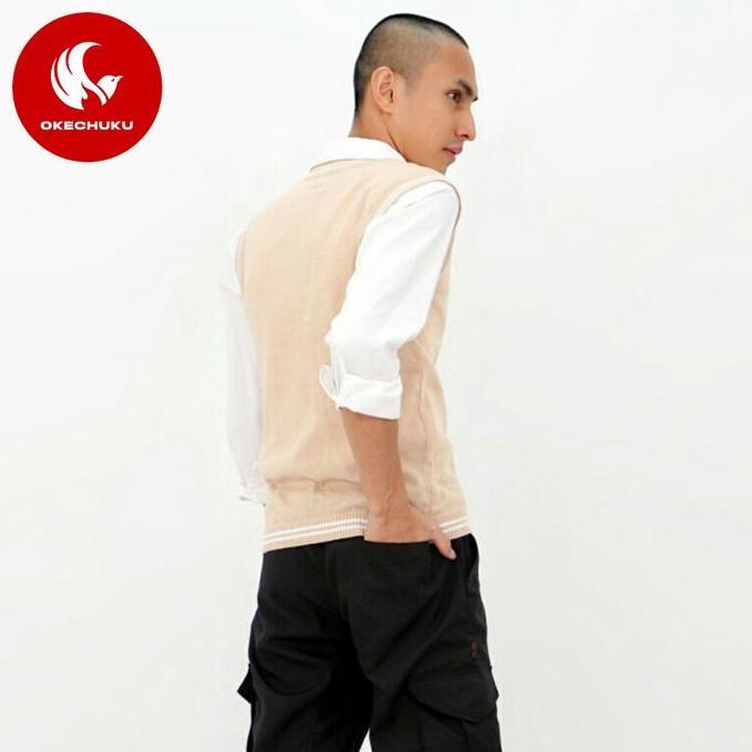 Okechuku Rompi Rajut Pria Vest Rajut Pria KREM LIST PUTIH Vest Pria SS