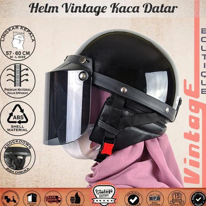 Helm Vintage Chips Retro Cetok Setengah Kepala Dewasa Kaca Datar Jadul
