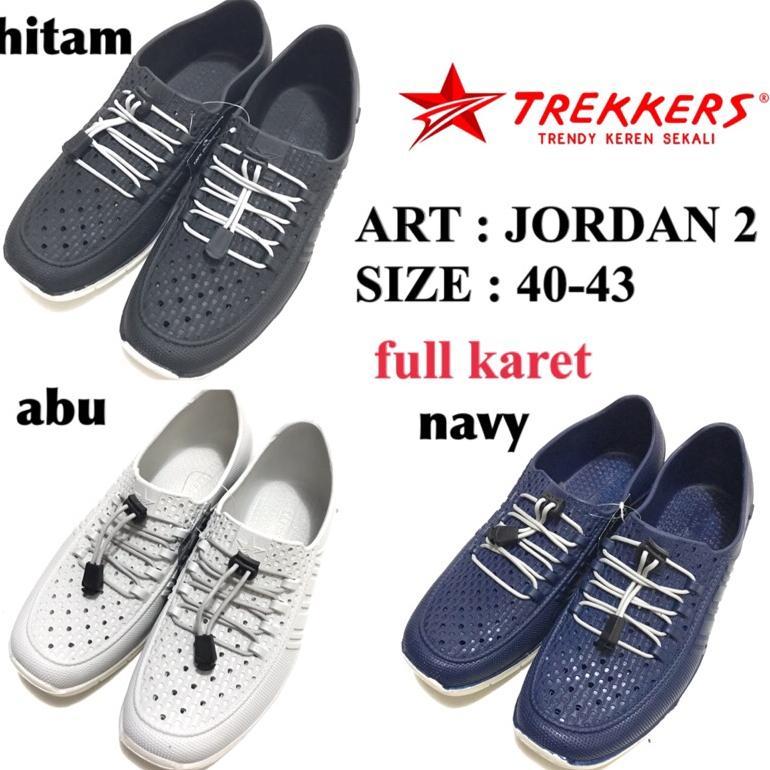 Sepatu Slip On Tali Pria Full Karet Original Trekkers Jordan 2 Size 40-43 Warna Abu Hitam Navy Sepat