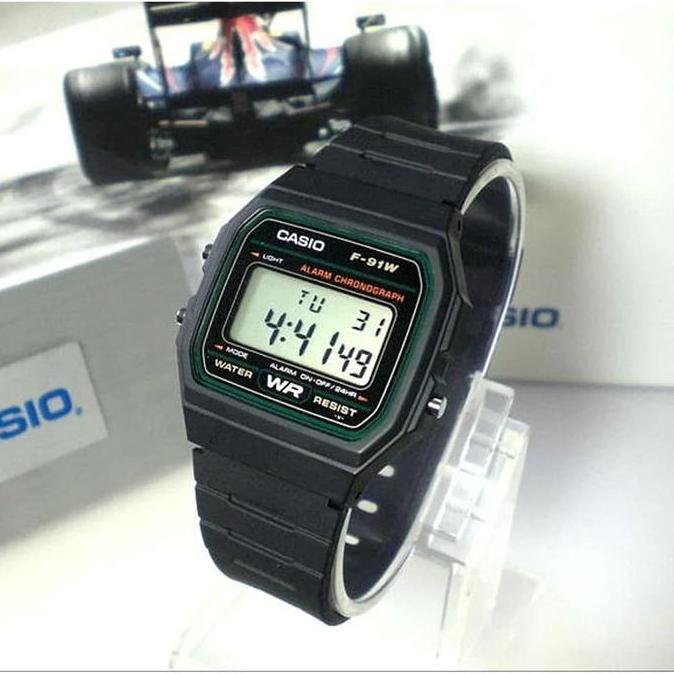 Ready  Casio Digital Jam Tangan Pria Strap Karet Hitam F-91W-3D Original