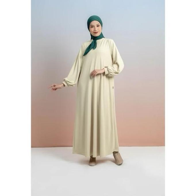 Elzatta Hijab Gamis Knit Lengan Balon Plat Elzatta Dress Muslim Cantik Bahan Katun Lembut Nyaman Unt