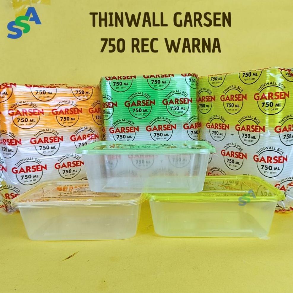 Thinwall Garsen 750 Ml Rectangle Warna / Thinwall Tutup Warna Isi 25 Pcs