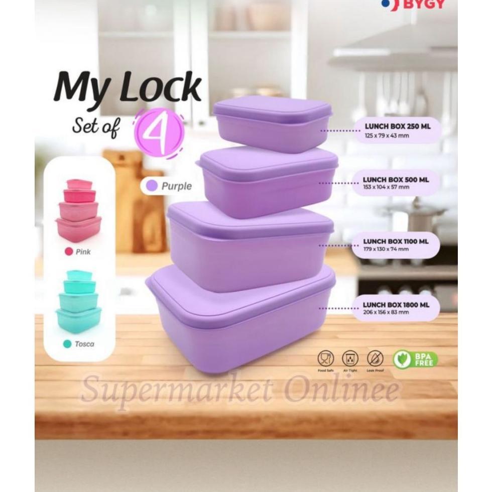 Toples Kotak Serbaguna Mylock Set 4Pcs / Lunch Box Set Isi 4 / Tempat Makanan Bekal Rantang Piknik T