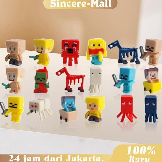 POIRENS 36 Pcs Set Mainan Figure Minecraft Game / Minecraft Enderman Zombie Alex Steve / Pajangan Fi