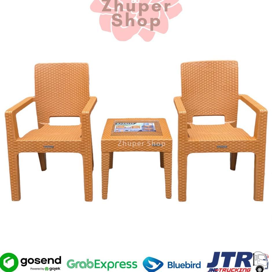 1 Set 2 Kursi Teras Napolly Big 8R3 + Meja Mapan 45 | Kursi Taman Plastik | Bangku Plastik Modern | 