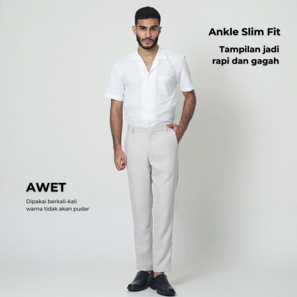 HEMAT ALMANO Formal Ankle Pants Cream / Celana Formal Kantor Slim Fit Panjang Pria Krem KEKINIAN