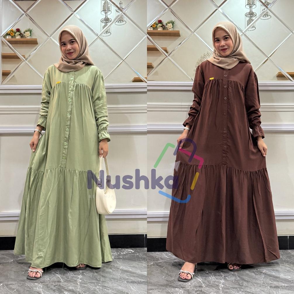 HOT Gamis MAHIRA Rayon Twill / Gamis Lengan Balon / Gamis Kancing Busui Premium Quality KEKINIAN