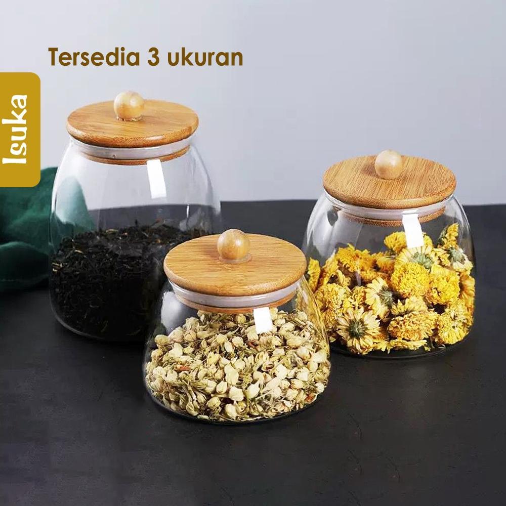 Toples Kaca Tutup Kayu Toples Makanan Toples Kue Stoples Kaca Tempat Makanan Kering Takumi