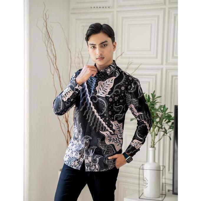New Laskala Batik Premium Surya Kemeja Batik Pria Slimfit Lengan Panjang