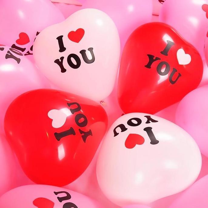 Avvolgere- [100 Pcs] Balon Latex Love 12 Inch / Balon Hati Tulisan I Love You / Balon Heart / Balon 