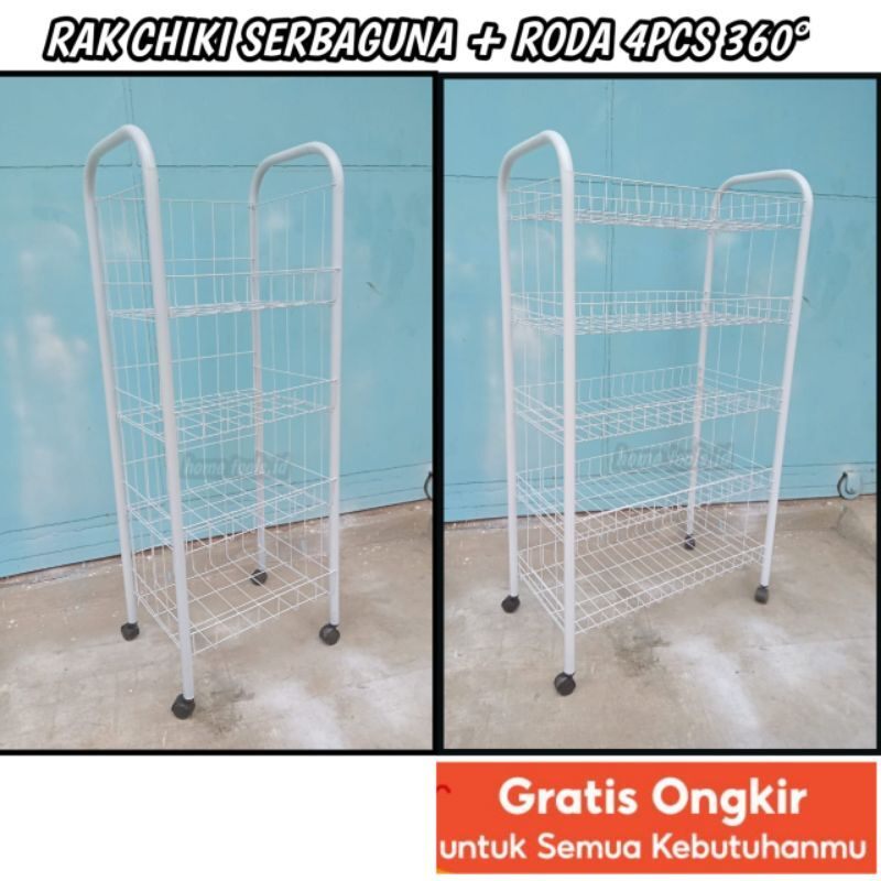 Rak Chiki Jumbo Ekonomi + Roda 4Pcs 360/Rak Keranjang Jajan/Rak Snack/Rak Mini Market/Rak Jualan Sem