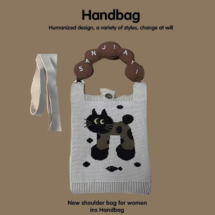 POIRENS Tas Selempang HP Wanita Tas Rajut HP Mini Pola Lucu Tas Rajut HP Selempang Kekinian