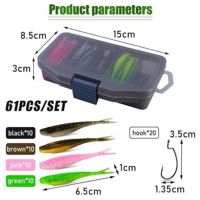 FERAYPO 61Pcs Umpan Pancing Ikan Softlure Soft Lure Casting Umpan Soft Lure Bait Komplit Fishing Lur