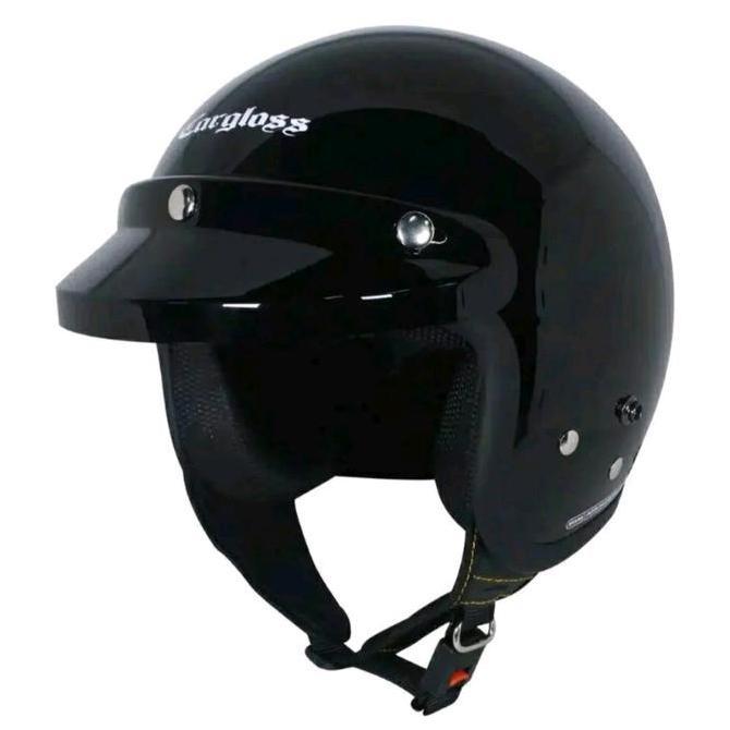 CARGLOSS Helm Retro  Hitam Dop Identik Full Leher Busa Lepas Cuci Tali Microlock Cat Anti UV Materia