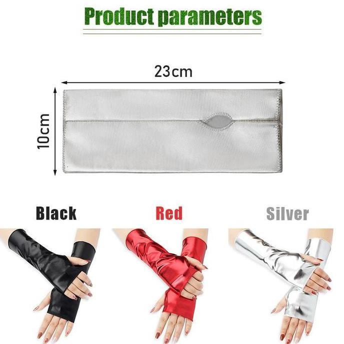 MIMUNASA Sarung Tangan Pesta Panjang Kilap Leather Latex PVC Kulit Wanita Sexy Kostum Half Gloves