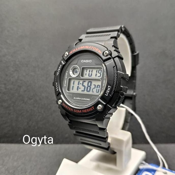 Ready  Jam Tangan Pria CASIO Digital Strap Karet Hitam W-216H-1A Original