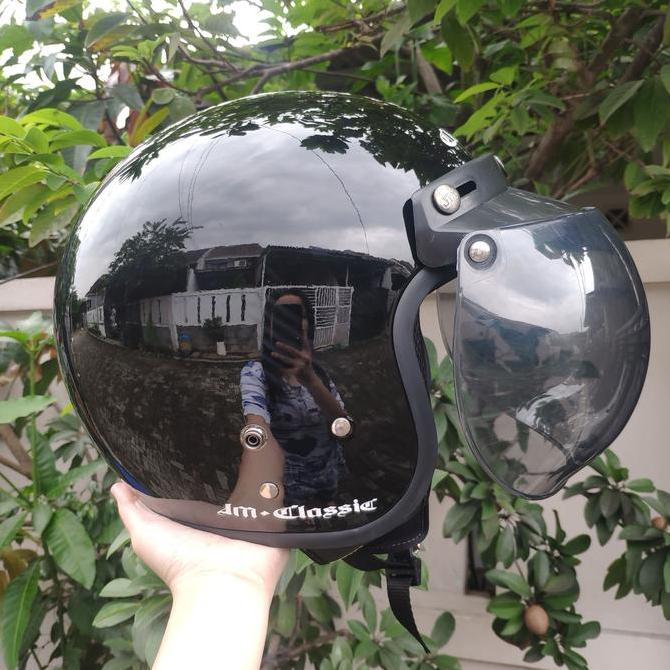 HELM BOGO RETRO DEWASA WANITA PRIA POLOS CLASSIC HITAM GLOSSY  Motorcycle