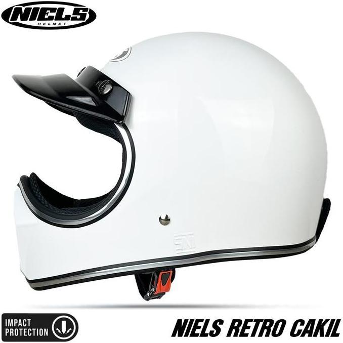 HELM NIELS Cakil White/putih Helm Full Face Retro List Chrome Free Pet