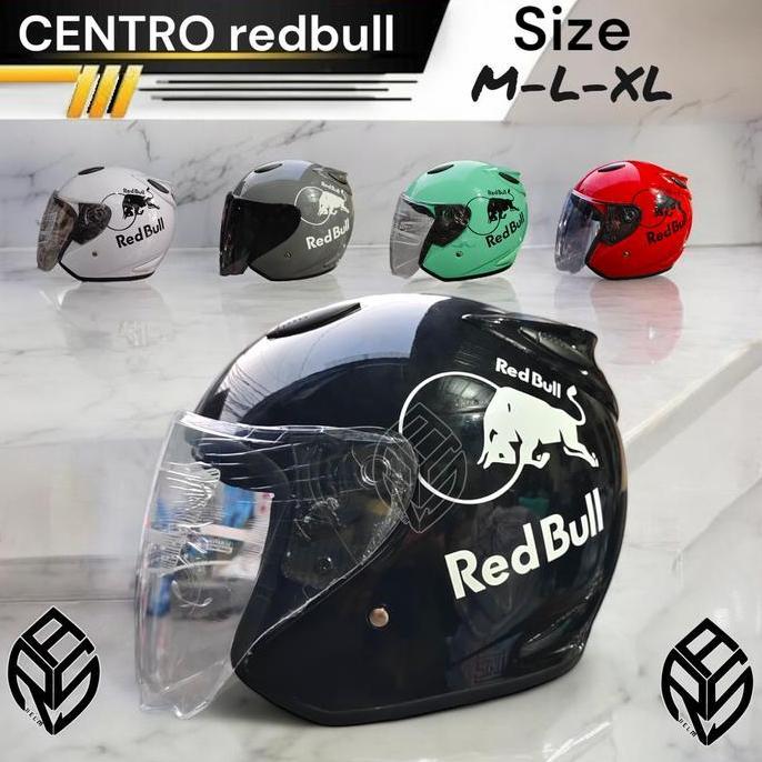 HELM CENTRO PAKET GANTENG RED BULL|HALF FACE FREE STIKER INK Motorcycle