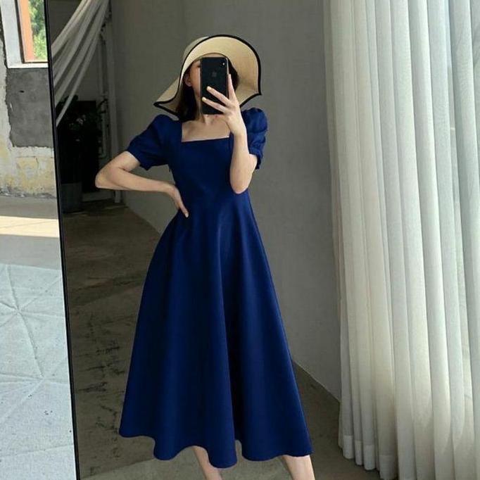 FG01 Dress Wanita Polos Bahan Moscrepe / Dress Leher Kotak / Dress Bodycone / Dress Putih Casual Kar