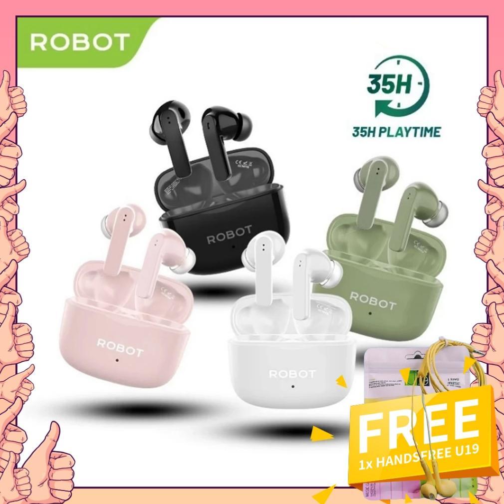 (Free Handsfree U19) ROBOT TWS Airbuds T70E Earphone Deep Bass Headset Bluetooth 5.4 Original Diskon