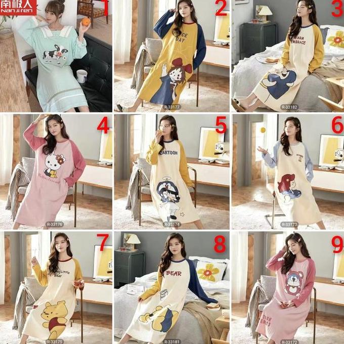 NEW BAJU TIDUR DASTER LENGAN PANJANG BAHAN KAOS KATUN ORI