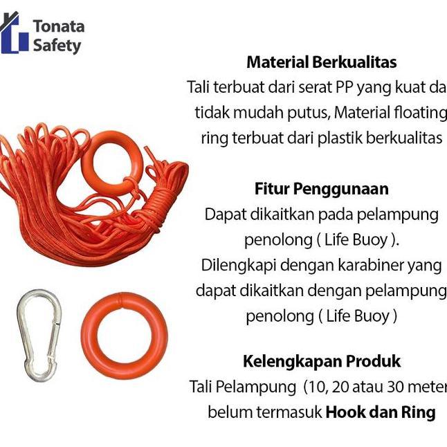 Tali Pelampung 10 Mm Floating Rope Untuk Ring Buoy Rescue Rope 10 Mm Tali Penolong Keselamatan Air T