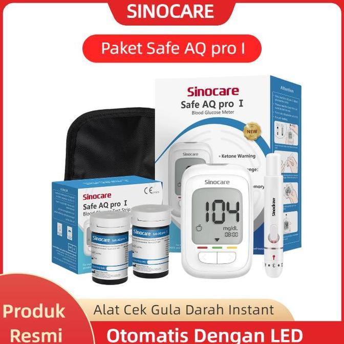 Sinocare Alat Cek Gula Darah Safe AQ Pro 1 - Paket Pengecek Gula Darah Gratis Meter + 50 Strip Cek G