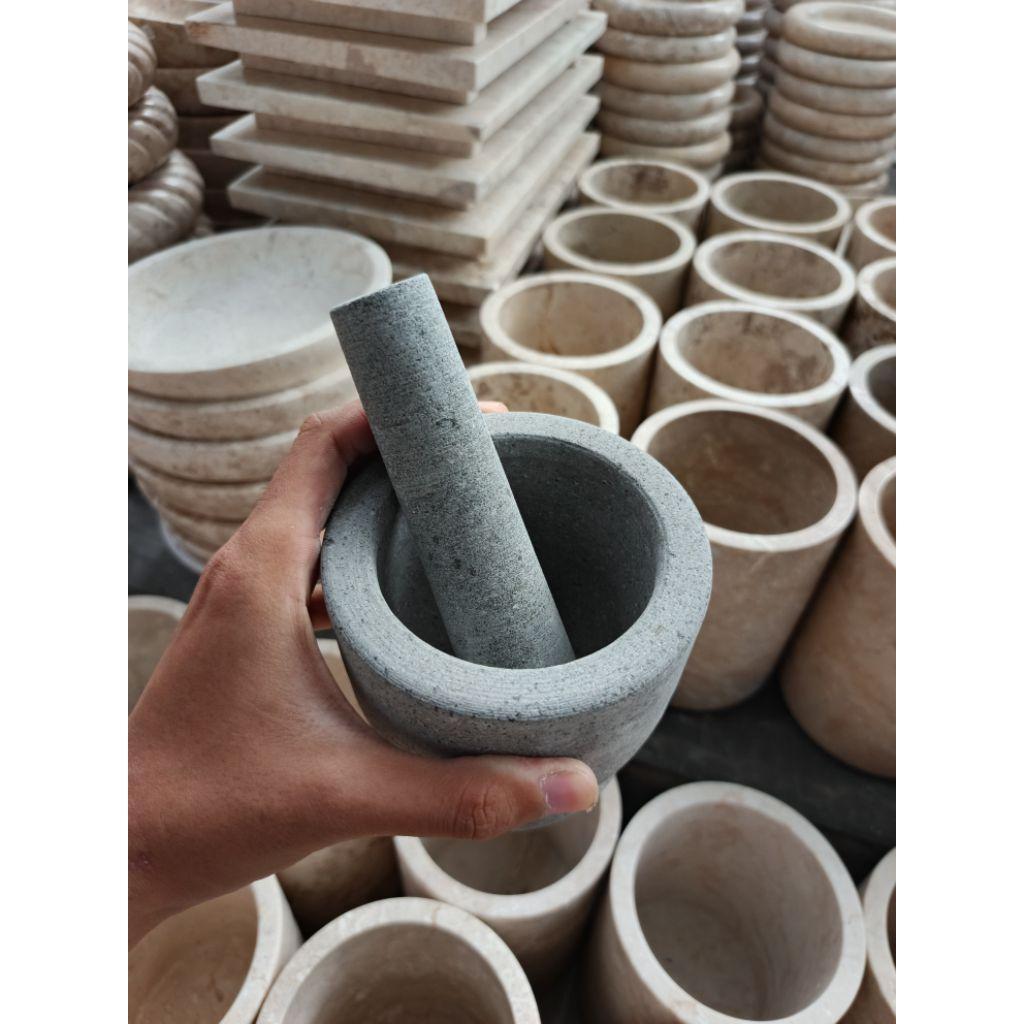 Lumpang Alu Tumbukan Ulekan Batu Andesit Alam Andesit Stone Mortar Pestle 4/11