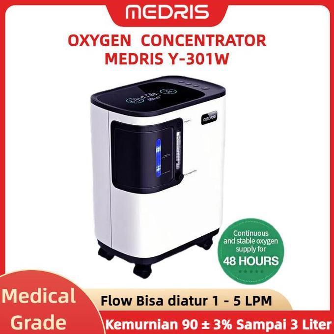 MEDRIS Oxygen Concentrator 3L Y-301W + Nebulizer & Filter Penghasil Oksigen 90% Murni Konsentrator G